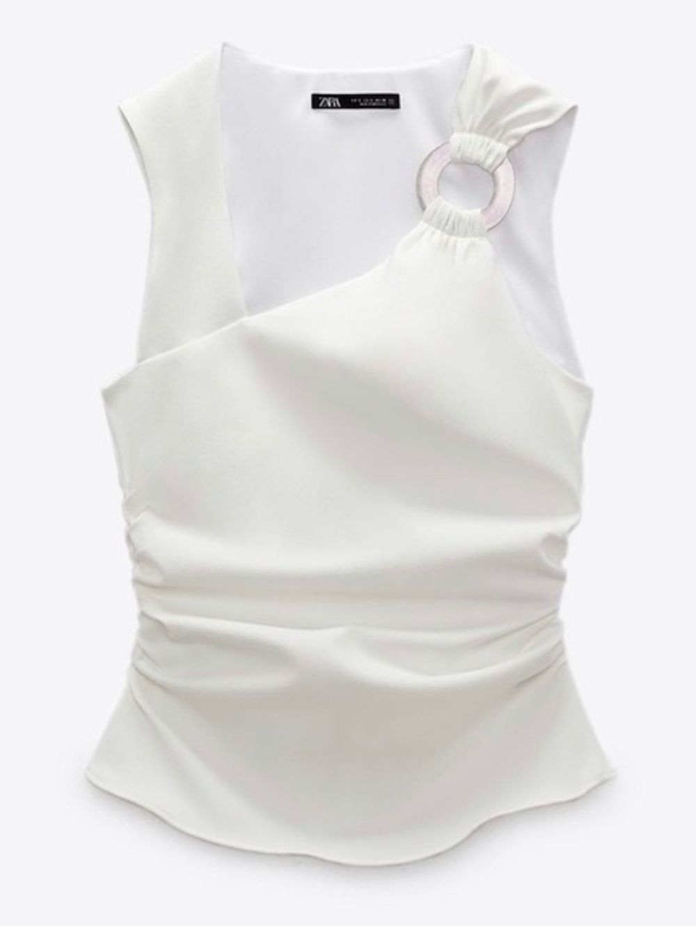 Zara White Asymmetric Ring-Detail Tank Top